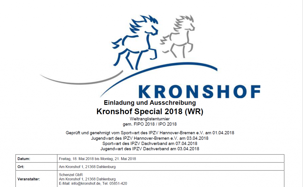 Ausschreibung Kronshof Special verfügbar!