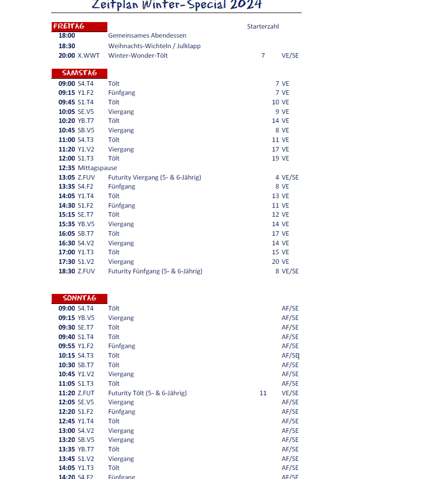 Zeitplan Winter-Special 2024